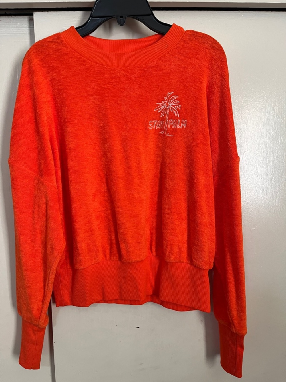 Orange Palm Embroidered Pullover Sweatshirt